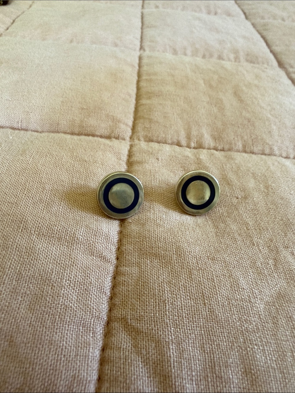 Sterling Silver Mexican Round Disc with blue Onyx Circle Earrings - 925
